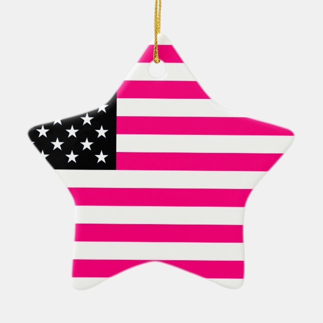 pink american flag ceramic tree decoration (Front)