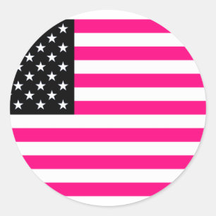 pink american flag classic round sticker