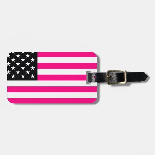 pink american flag luggage tag (Front Horizontal)