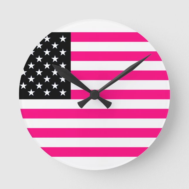 pink american flag round clock (Front)