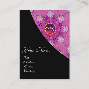 PINK AMETHYST FLORAL  MONOGRAM pink,black, violet Business Card