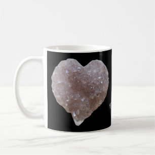 Pink Amethyst Heart-Shape Crystals Love Black Coffee Mug