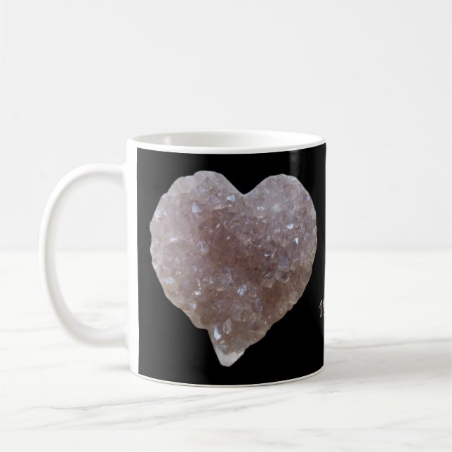 Pink Amethyst Heart-Shape Crystals Love Black Coffee Mug (Left)