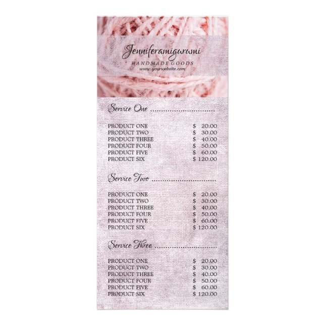 Pink Amigurumi Tailor Yarn Knitting Crochet Rack Card (Front)