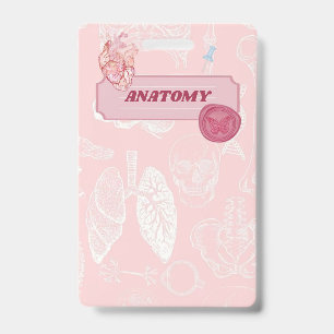 Pink Anatomy Medical Student Aesthetic Design ID Badge