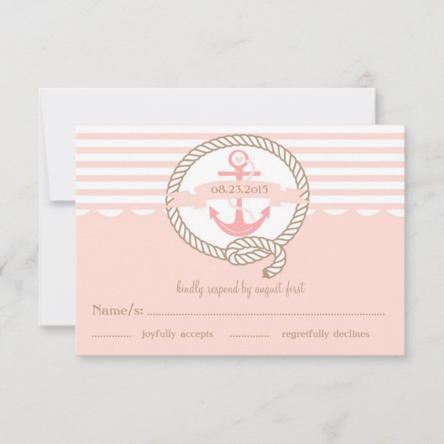 Pink Anchor and Nautical Stripes RSVP Card (Front)
