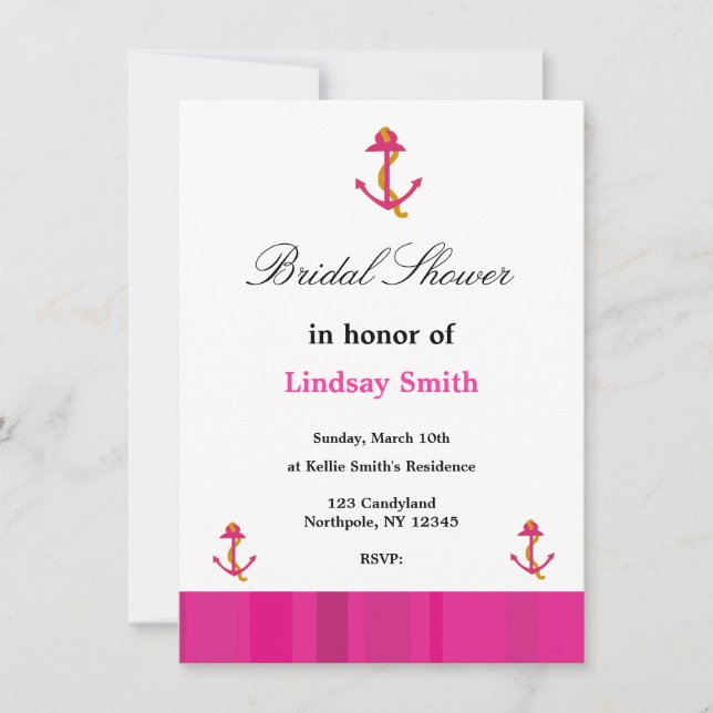 Pink Anchor Bridal Shower Invitation (Front)