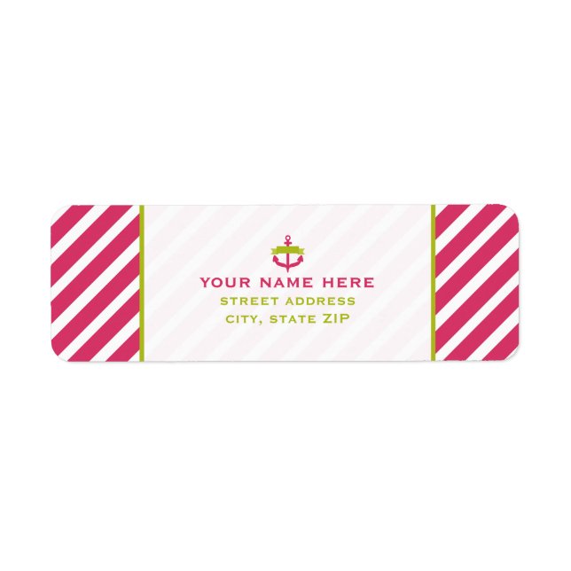 Pink Anchor & Diagonal Stripes Address Label (Front)