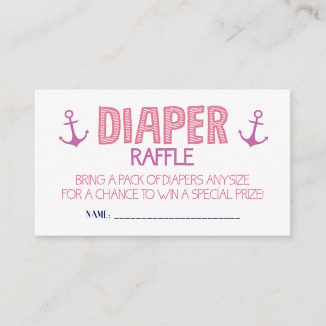 Pink  Anchor Diaper Raffle Ticket Enclosure Card (Front)