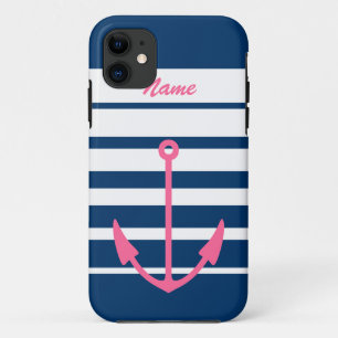 Pink anchor iPhone 5 case   navy blue and white