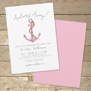 Pink Anchor Nautical Baby Shower Invitation
