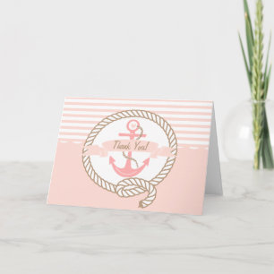 Pink Anchor   Nautical Thank You Card
