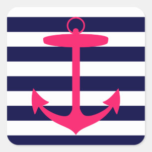 Pink Anchor Silhouette Square Sticker
