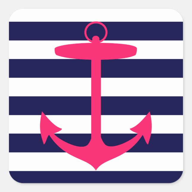 Pink Anchor Silhouette Square Sticker (Front)