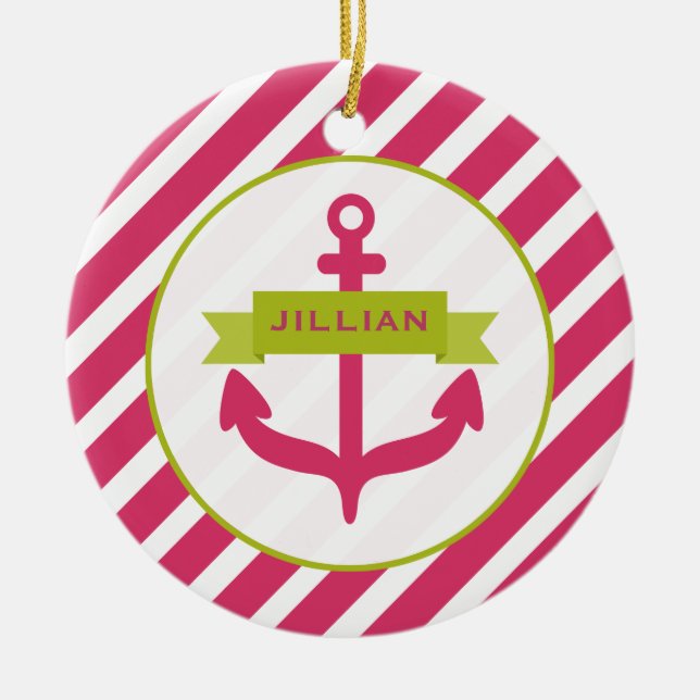 Pink Anchor & Stripes Ornament (Front)