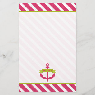 Pink Anchor & Stripes Personalised Stationery