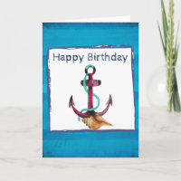 Pink Anchor With Rope And Seashells Birthday