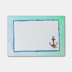 Pink Anchor With Rope And Seashells In Watercolor Post-it Notes