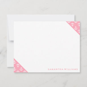 Pink Anchors Pattern Custom Note Cards
