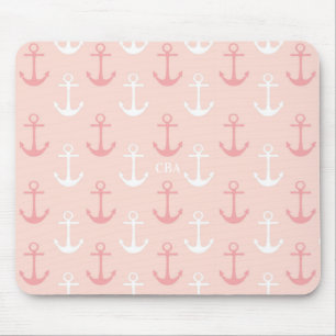 Pink Anchors Pattern Monogram Mousepad