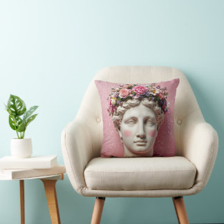 Pink Ancient Greek Woman Pillow. Cushion