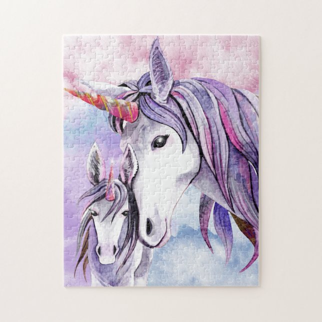 Pink And Amethyst  Unicorn Mother and Child Jigsaw Puzzle (Vertical)
