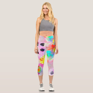 Pink and Aqua Abstract Capri Leggings