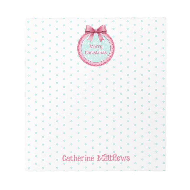 Pink and Aqua Christmas Ornament Notepad (Front)