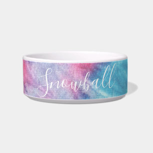 Pink and Aqua Colourful Tie Dye Personalised Pet Bowl