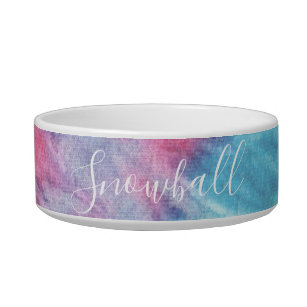 Pink and Aqua Colourful Tie Dye Personalised Pet Bowl