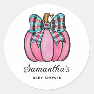 Pink and Aqua Coquette Bow Pumpkin Baby Shower Classic Round Sticker