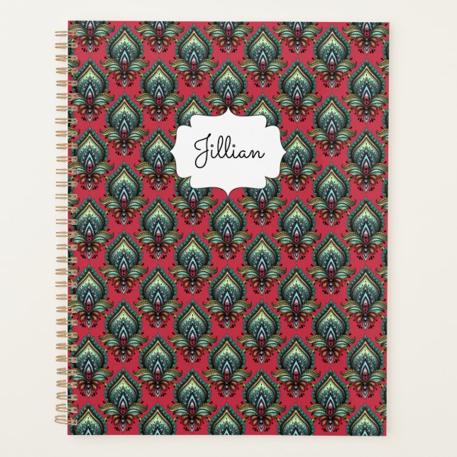 Pink and Aqua Fancy Pattern Boho Name Planner (Front)