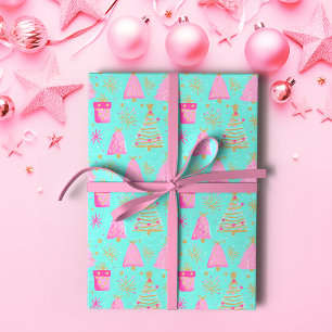 Pink and Aqua Festive Christmas Wrapping Paper