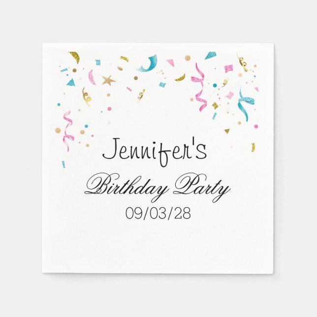 Pink and Aqua Glitter Confetti Napkin (Front)