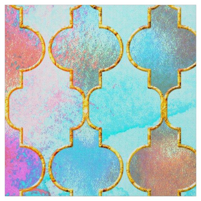 Pink and Aqua Maroccan pattern Fabric (Swatch)