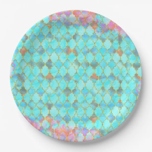 Pink and Aqua Maroccan pattern Paper Plate