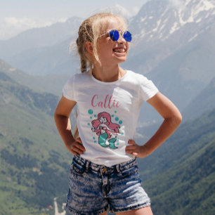 Pink and Aqua Mermaid Customised Name with Narwhal T-Shirt