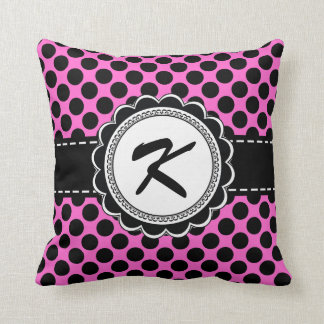 Pink and Aqua Polka Dots Retro Monogram Letter K Cushion
