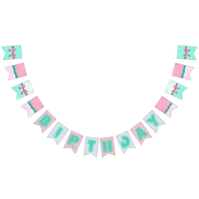 Pink and Aqua & Teal Birthday Flag Banner (All)