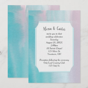 Pink and Aqua Watercolor Wedding Invite