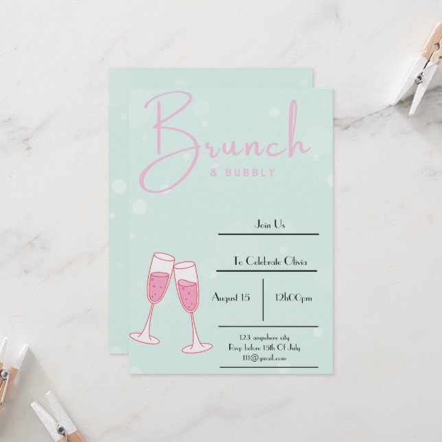pink and baby blue bridal shower invitation (Front/Back In Situ)