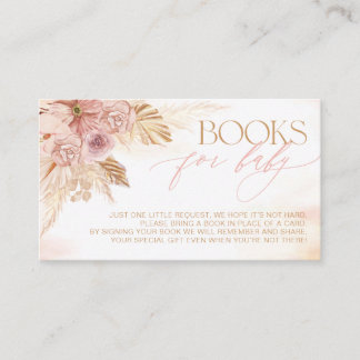 Pink and Beige Boho Pampas Books for Baby Shower Enclosure Card