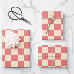 Pink and Beige Chequerboard Wrapping Paper Sheet