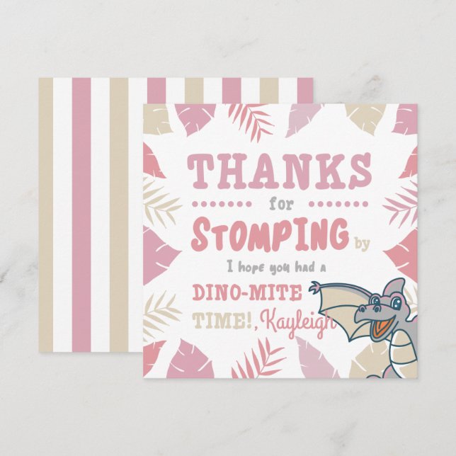 Pink and Beige Cute Dinosaur Invitation (Front/Back)
