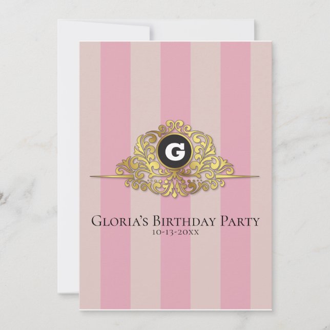 Pink and Beige Gold Monogram Elegant Invitation (Front)