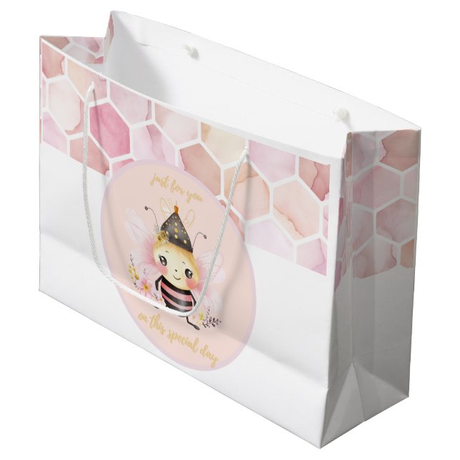 Pink and Beige Honeycomb Pattern Watercolor Large Gift Bag (Front Angled)