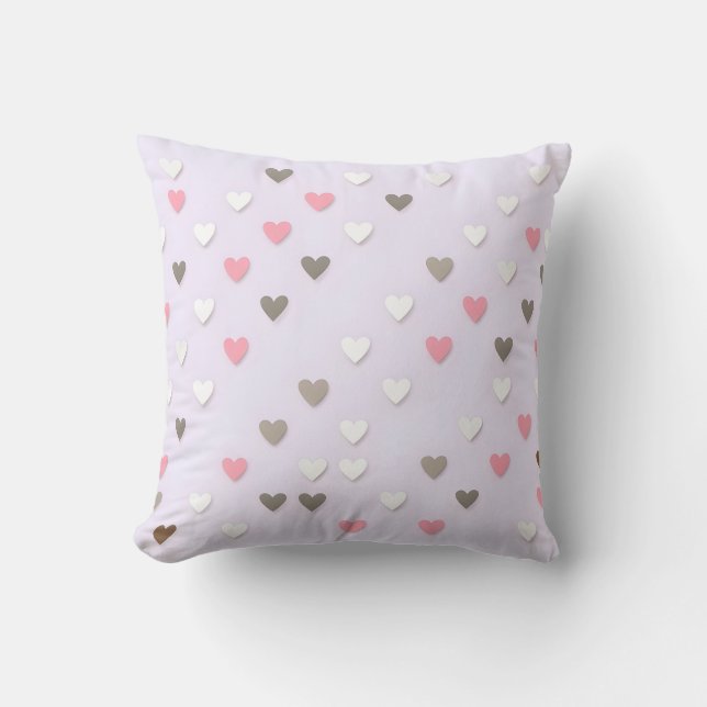 Pink and Beige Pastel Heart Throw Pillow (Front)