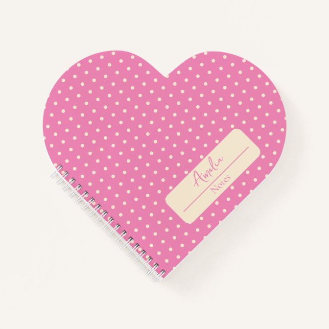 Pink and beige polka dots heart  notebook (Front)