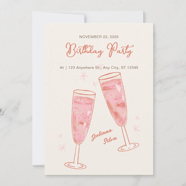 Pink and Beige Simple Creative Happy Birthday  Invitation (Front)