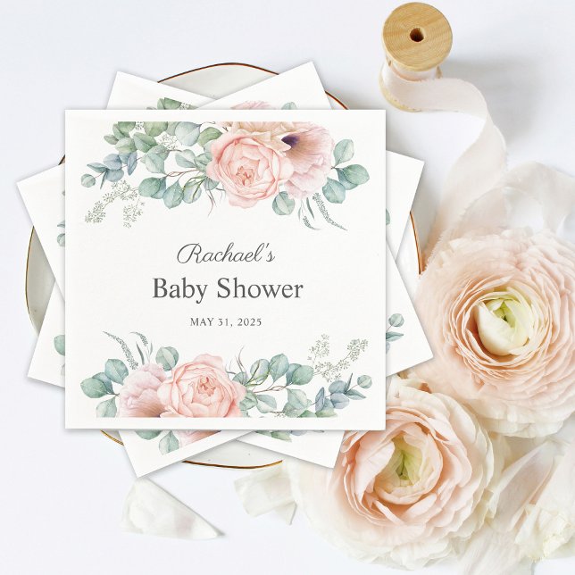Pink and Beige Watercolor Floral Baby Shower Napkin (Creator Uploaded)